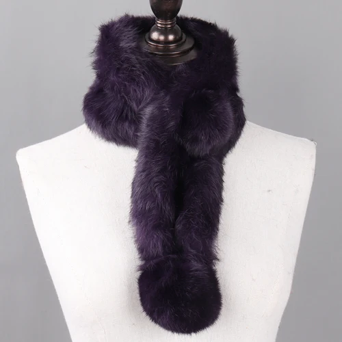 DARK PURPLE Лидер продаж, женский зимний шарф из натурального кроличьего меха, женские теплые шарфы из кроличьего меха, вязаный натуральный кроличий брелок с мехом, повседневный глушитель - Цвет: DARK PURPLE