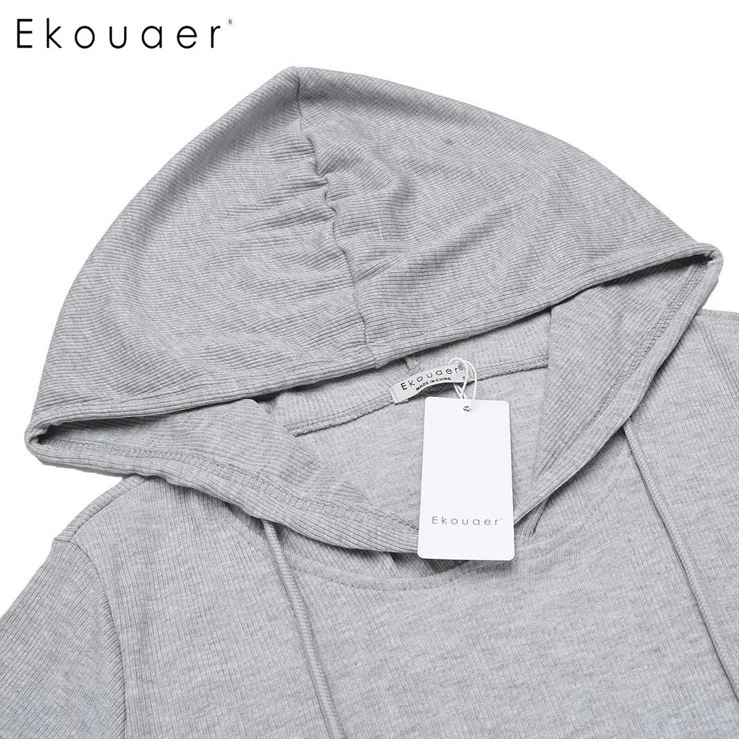 Ekouaer Повседневная Ночная рубашка женская пижама с длинным рукавом Длинная