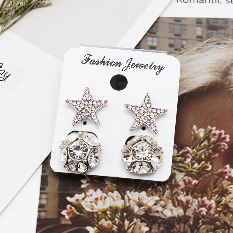 Классические новые серьги-гвоздики со звездами и кристаллами для женщин