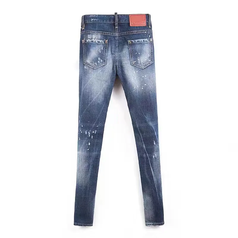 2017 New Designer Brand Women's Jeans Patchwork Stretch Slim Fit Ripped Denim Pants Skinny Woman Mid Waist Femme Top |