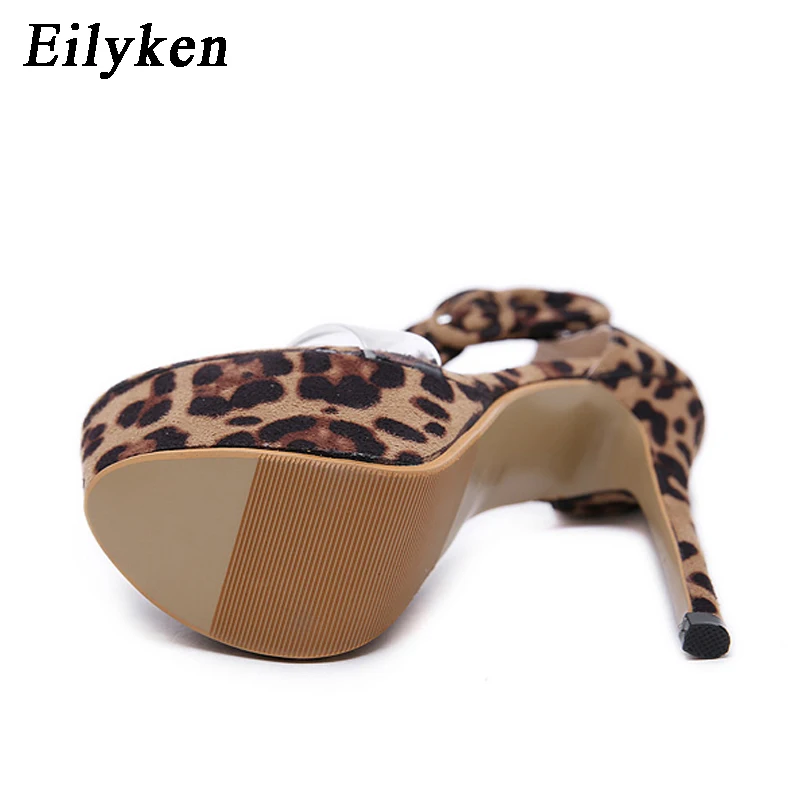 Eilyken/Новинка года; дизайнерские леопардовые женские босоножки; туфли-лодочки на платформе и высоком каблуке 17 см; женские туфли для клубов вечеринок; сандалии-гладиаторы с блестками