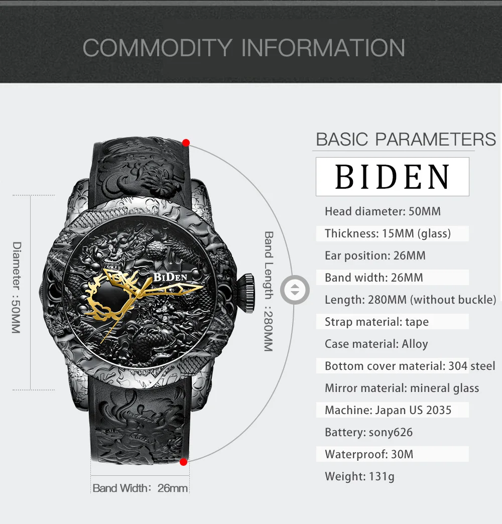 BIDEN 2018 новые мужские наручные часы кварцевые модные силиконовые скульптурные