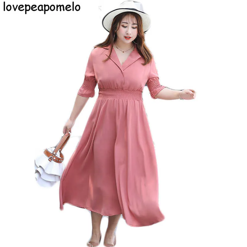 

Женское шифоновое платье с воротником-стойкой, повседневное свободное розовое платье большого размера с рукавами в Корейском стиле, модель...