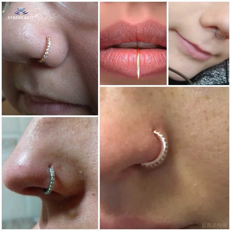 Starbeauty 1pc Clear Gem Nose Ring Tragus Piercing Helix Hoop Septum Rings Nose Piercing Clicker Fake Piercing Oreja Ear Jewelry