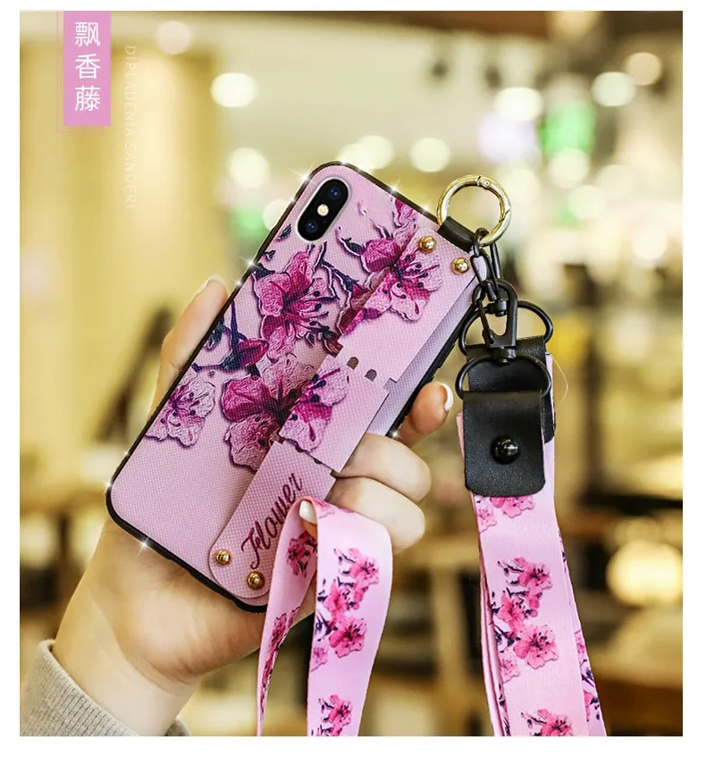 Блестящий Мягкий чехол с ремешком на запястье и цветком для iphone 11 Pro max, чехол с подвесным ремешком, мягкий силиконовый чехол для iphone X XS MAX XR, роскошный ударопрочный чехол для девушек и женщин