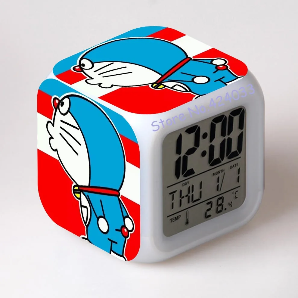 Новое поступление Doraemon классные будильники японского аниме термометр Ночные красочные светящиеся игрушки - Цвет: Оранжевый