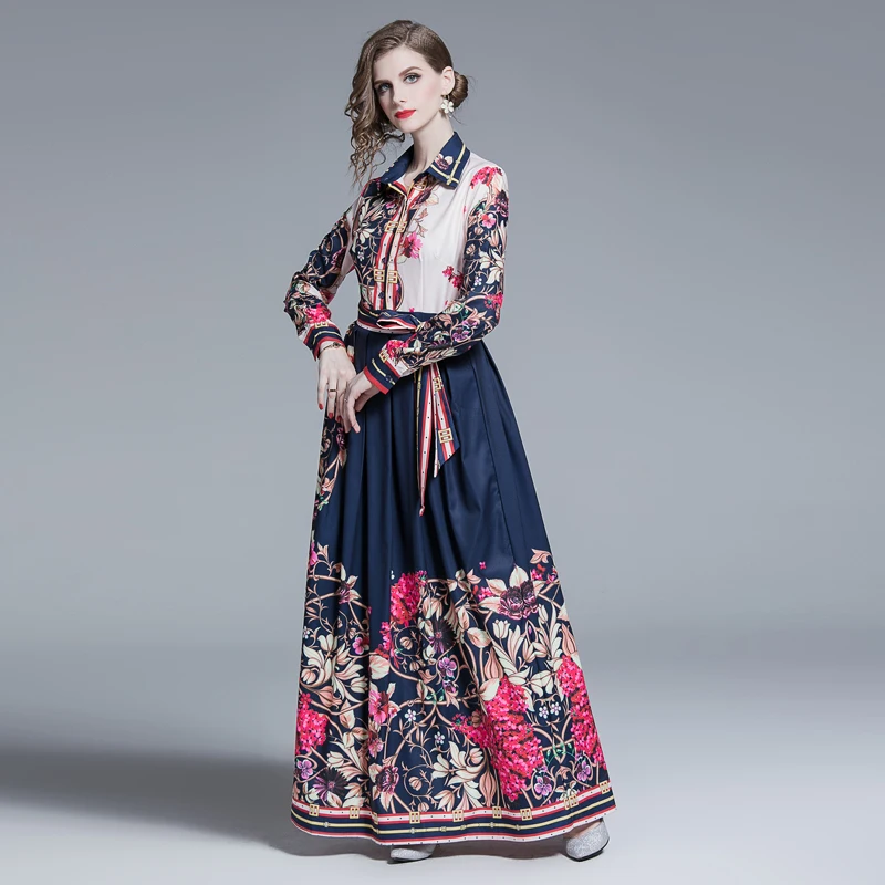 Винтажное женское весеннее Платье с принтом тонкое ТРАПЕЦИЕВИДНОЕ Макси