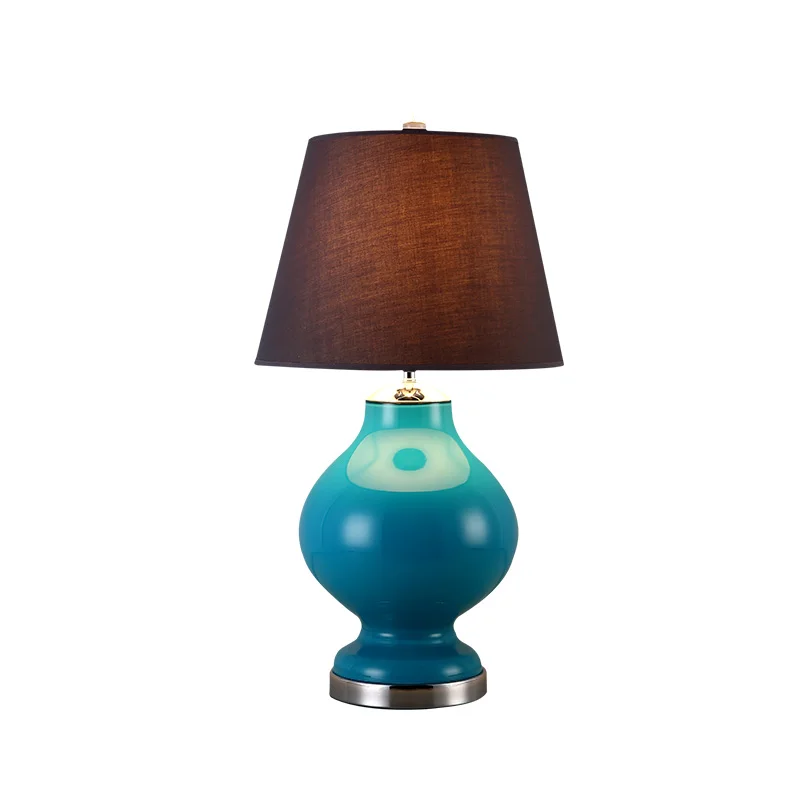 NEW Brief Modern Fashion Country Blue Glass Fabric Led E27 Table Lamp for Living Room Bedroom H 59cm 1717 | Лампы и освещение