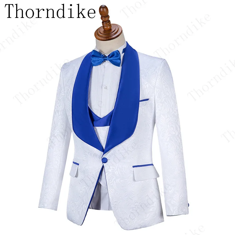 Thorndike мужские костюмы дизайнерский Белый Жаккардовый мужской костюм шаль с