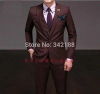 custom made new fashion casual red wine 3 pcsset mens slim suitsbridegroom suits men wedding suitsbest men suits