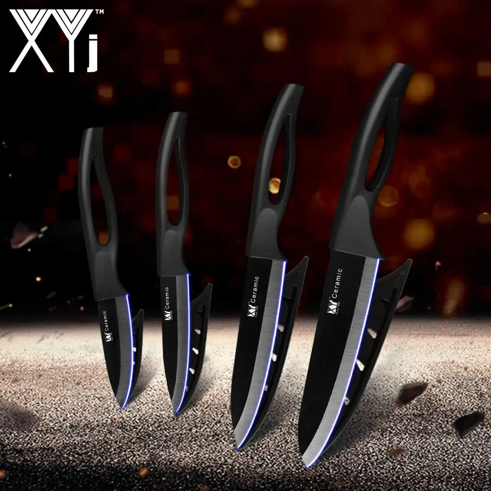 Black Black XYj кухонные ножи для шеф-повара, набор для приготовления пищи, циркониевый керамический нож " 4" " 6" дюймов, лезвие для очистки овощей, фруктов, резак для приготовления мяса - Цвет: Black Black