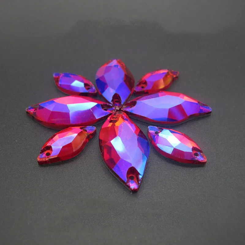 Форма русалки 9x20 мм два отверстия шитье плоская задняя красная AB Стразы