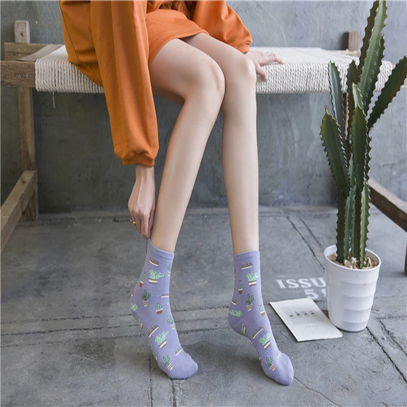 2019 новые женские Coton жаккардовые Plaine Cactus Frais Et Simple Sauvage Dames Tendance Harajuku удобные Chaussettes