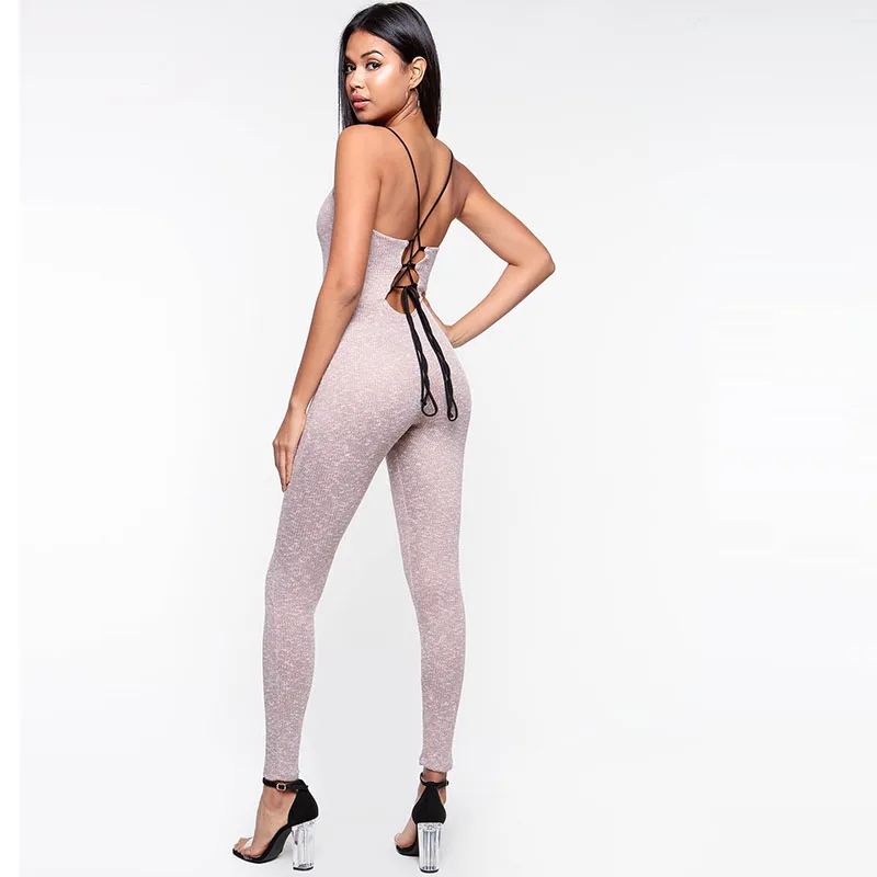 Новые Женские однотонные комбинезоны прямого силуэта с открытой спиной весенний