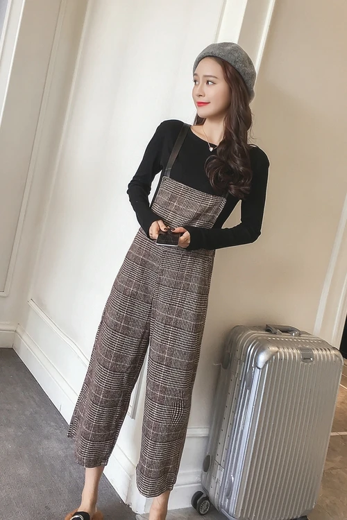 Женский комбинезон с широкими штанинами свободный шерстяной большого размера в