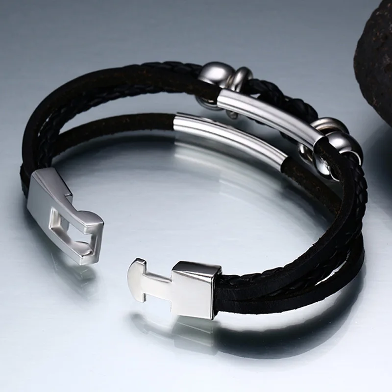 Vnox Мужской панк бисерный сплав многослойная плетеная веревка Кожаный