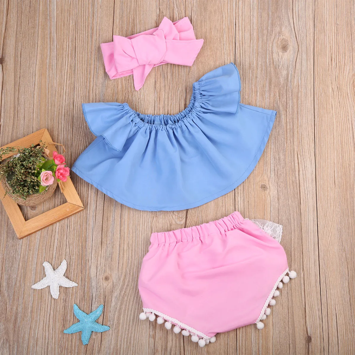 Комплект летней одежды для новорожденных девочек кружевной топ с открытыми