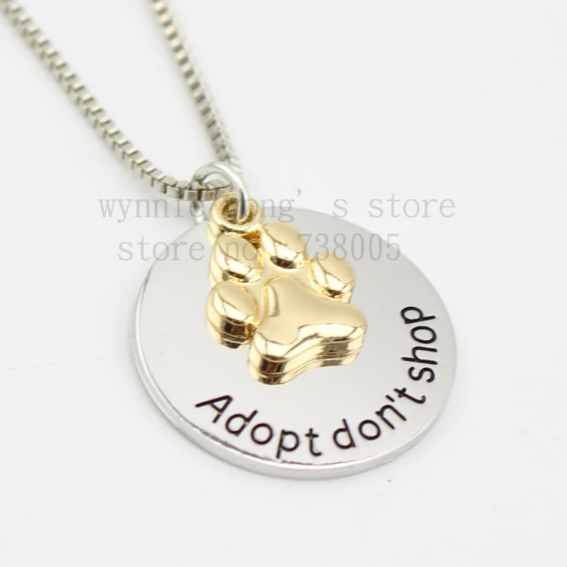 2015 хит! Золотая лапа ожерелье &quotAdopt don't shop&quot Лапа Печати двухцветный