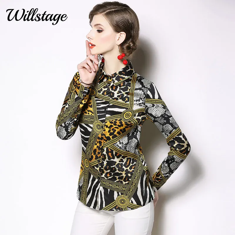 Женская блузка Willstage с леопардовым принтом и длинным рукавом|Блузки| |