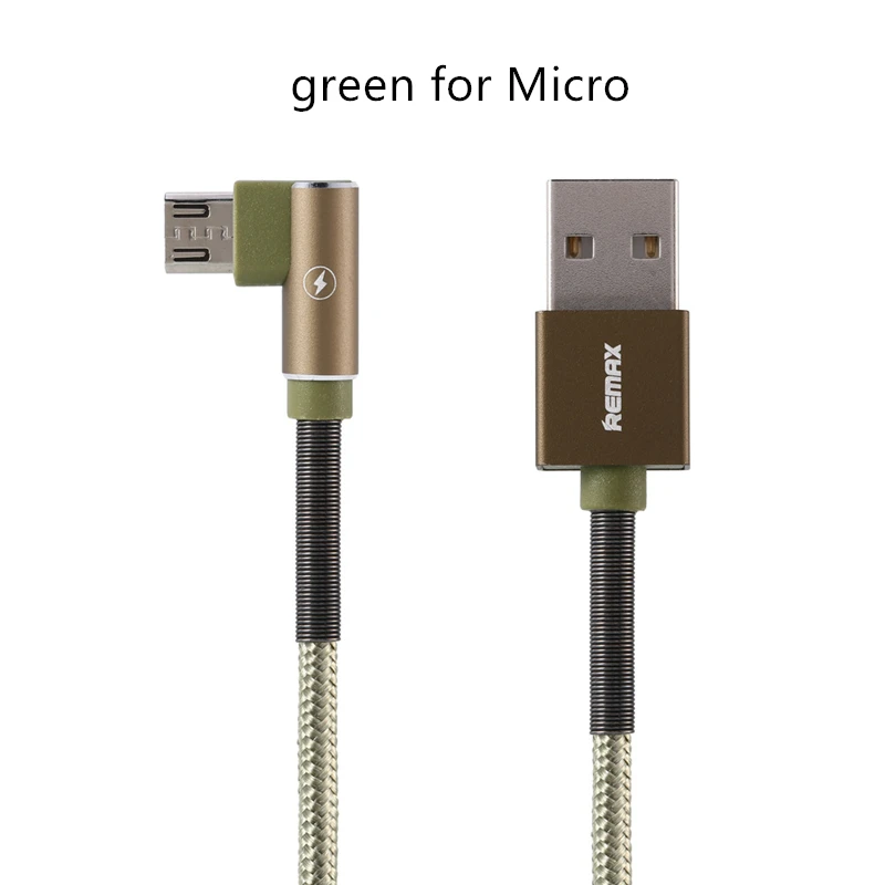 green for Micro Remax USB кабель для передачи данных угловой металлический зарядный кабель 2,4 А 1 м кабель для быстрой зарядки для xiaomi samsung для iPhone 6 7 8 iPhone x - Цвет: green for Micro