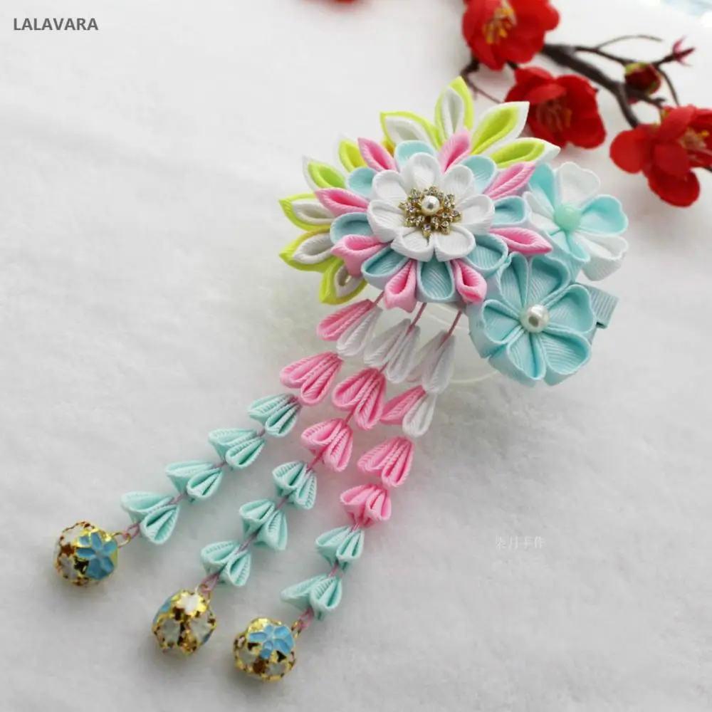 A LALAVARA 5 шт. на заказ kanzashi цветы заколки на голову свадебные заколки для волос для невесты головные уборы для девочек - Цвет: A