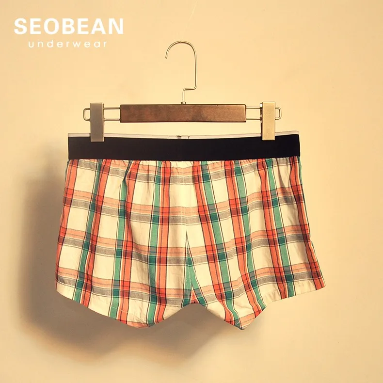 Шорты-боксеры SEOBEAN, мужские хлопковые шорты с открытым передом, внутренняя u-образная сумка Kurze Hosen Herre, клетчатый спортивный костюм, домашние повседневные шорты Cortos hombres