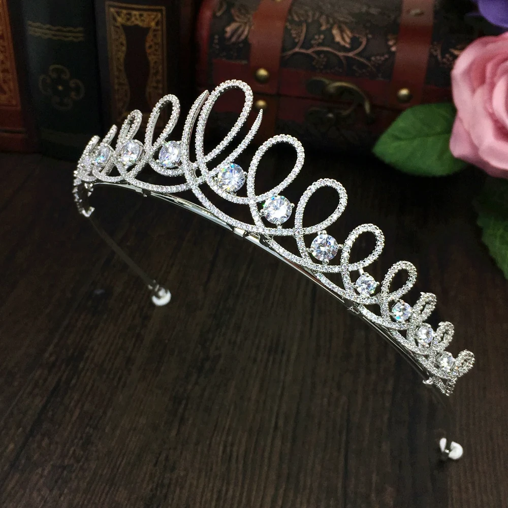 

Paved Full Cubic Zircon Tiara Vintage Zirconia Crown CZ Diadema Bridal Coroa Wedding Hair Accessories Bijoux Cheveux WIGO1340