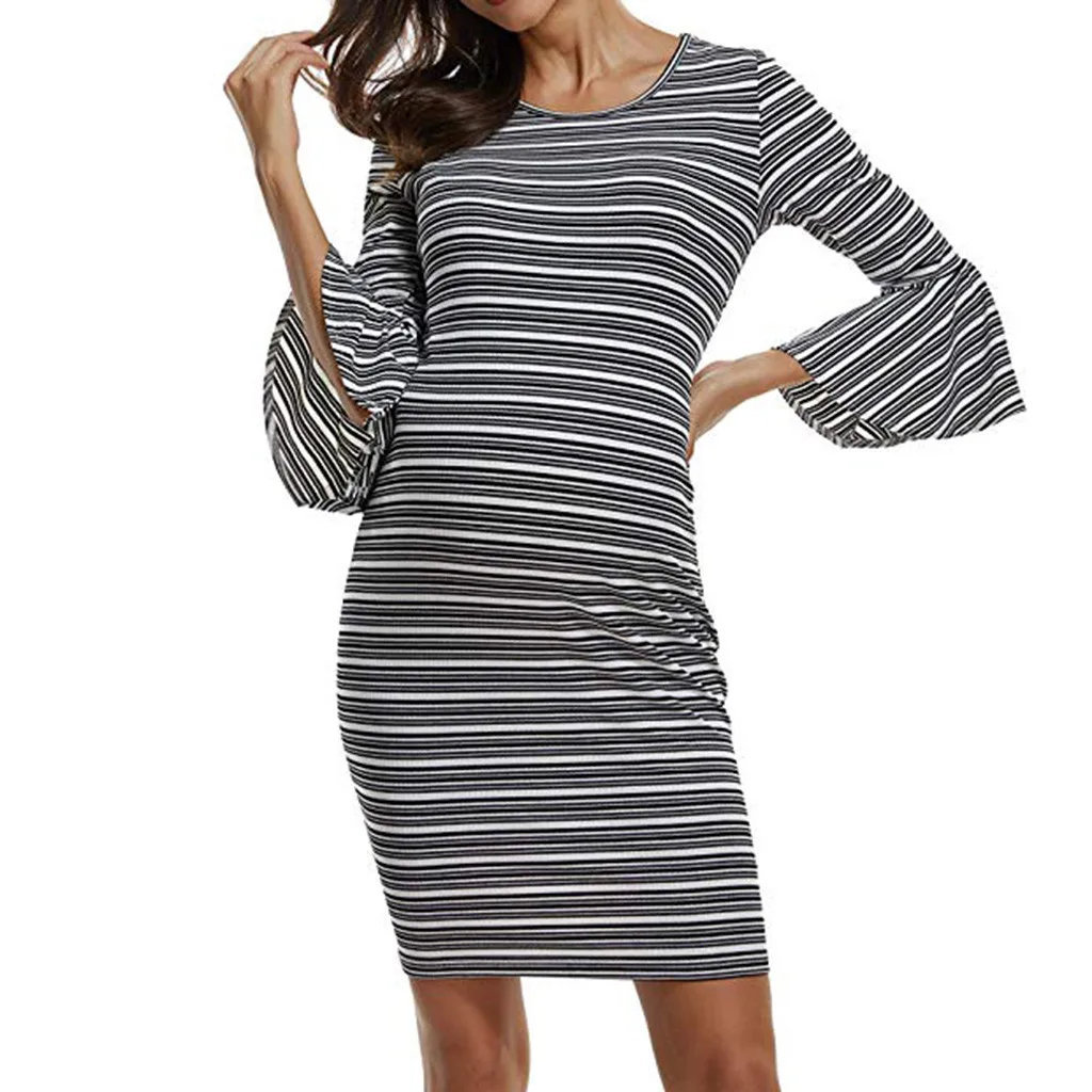 Мода для беременных Для женщин полосатые рукава женское платье прямое