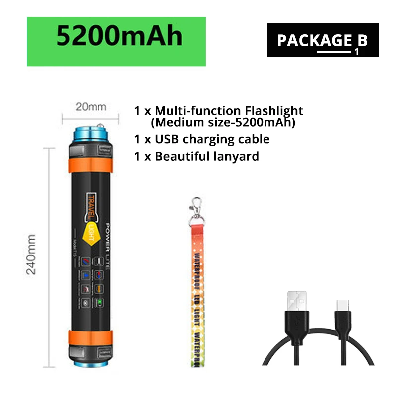 24CM-5200mAh-1 Многофункциональный Перезаряжаемые светодиодный вспышка светильник Кемпинг Фонари 7800 мАч палатка светильник работы лампы рыбалка Предупреждение светильник IP68 из водонепроницаемого материала - Испускаемый цвет: 24CM-5200mAh-1