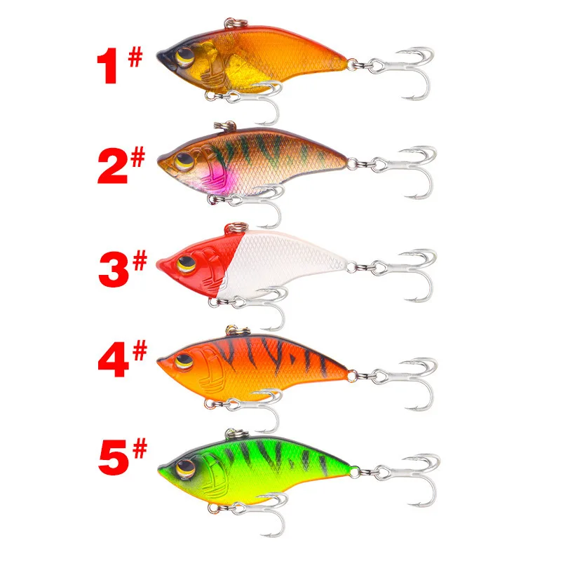 

5Pcs/lot 5.5cm 15g 3D Eyes Metal VIB Bait With 2 Treble Hooks For Sea Fishing Bait Lures Hard Bait Fishing Tackle