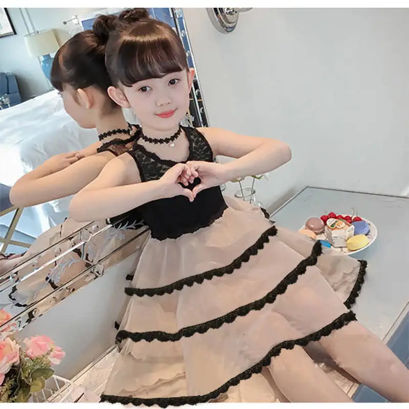 Летние платья для девочек новинка 2021 Корейская версия кружевная юбка-пачка без