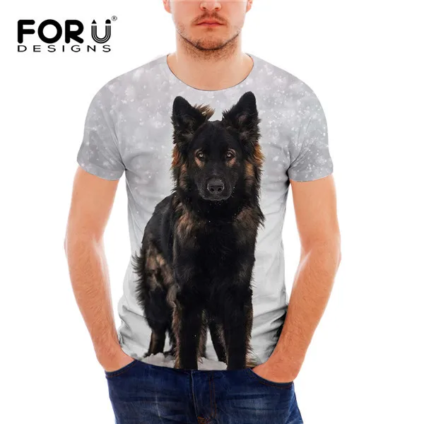 FORUDESIGNS/футболка с принтом немецкой овчарки, мужская летняя футболка с круглым вырезом, черная Повседневная дышащая мужская футболка с коротким рукавом - Цвет: H9250CF