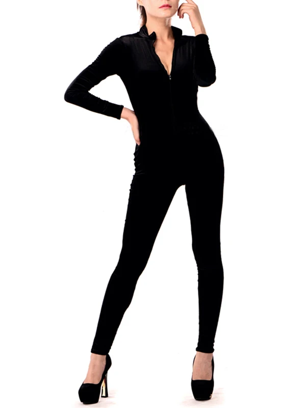 BetterParty черный бархатный комбинезон Zentai с молнией спереди и высоким воротом