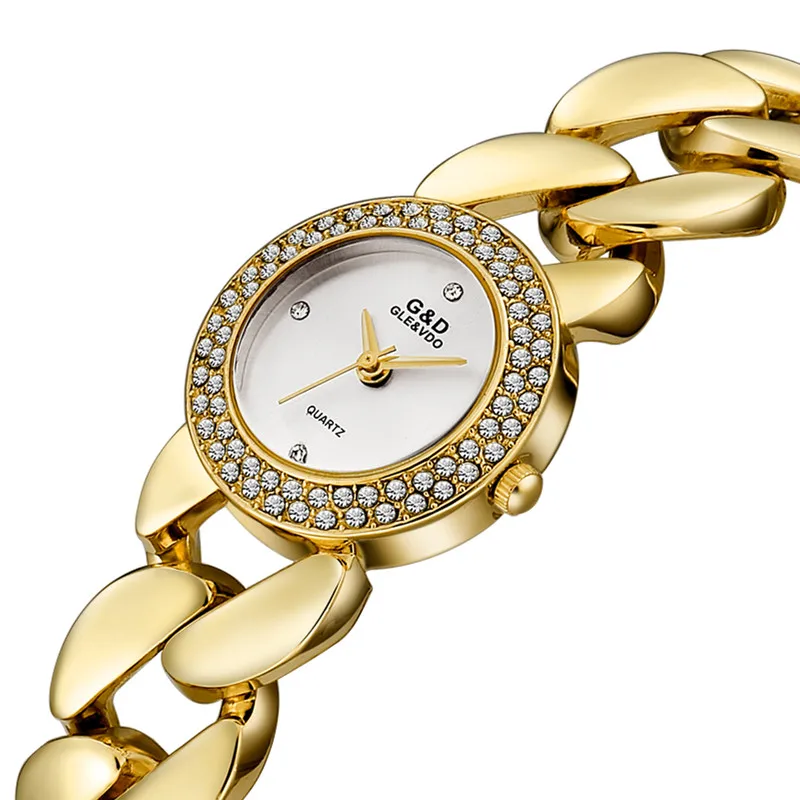 

2019 G&D Women Watches Top Brand Luxury Gold Rhinestones Bracelet Watch Laides Quartz Wristwatch relogio feminino Female Clock