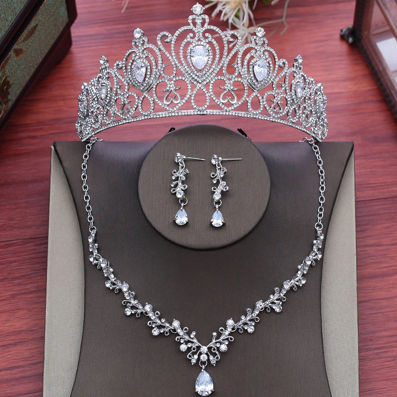 Свадебный головной убор zircao joia da coroa colar brincos tres pedaco terno do casamento acessorios vestido