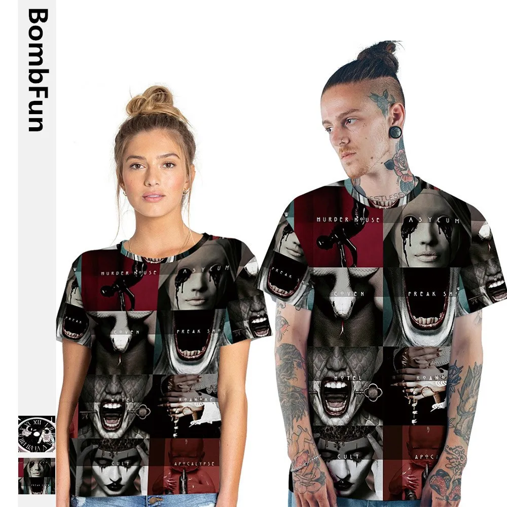 BombFun Для мужчин футболка 3d принтом летняя и женщин American Horror Story s мотоцикла