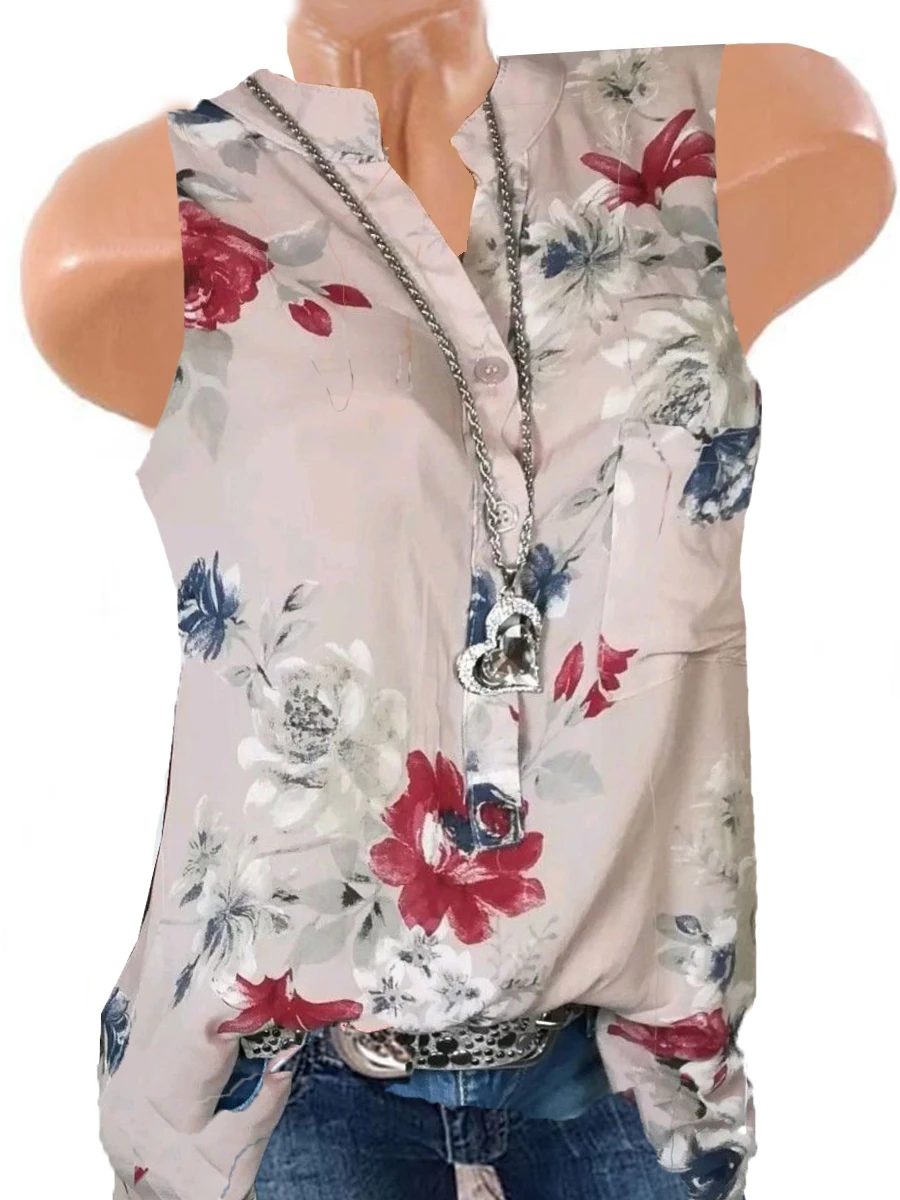 Хит, большие размеры, новая мода, летние блузки для женщин, 5XL, большой размер, без рукавов, тонкая, v-образный вырез, рубашки, сексуальные, синие, элегантные, для работы, блузка для девушек - Цвет: Розовый