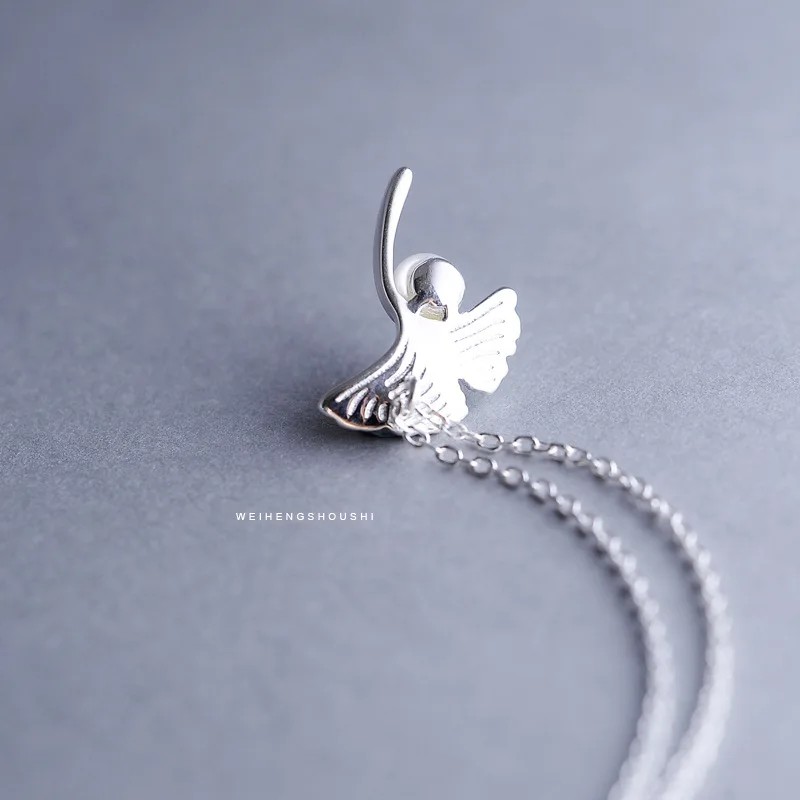 1.5cm high quality 925 Sterling Silver Ginkgo Leaf shape pearl short Necklace female pendant cute chain girls gift | Украшения и