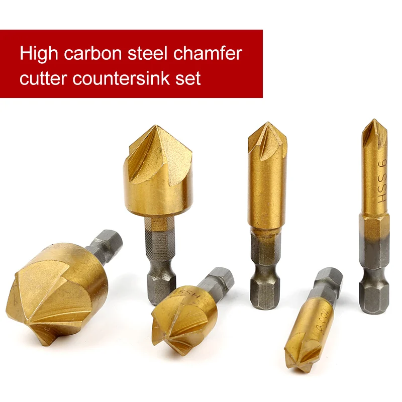 6PCS Round shank 5 Flute HSS Hard Metals natural color Five Edge Chamfer Chamfering End Mill Cutter Countersink Drill Bit | Инструменты