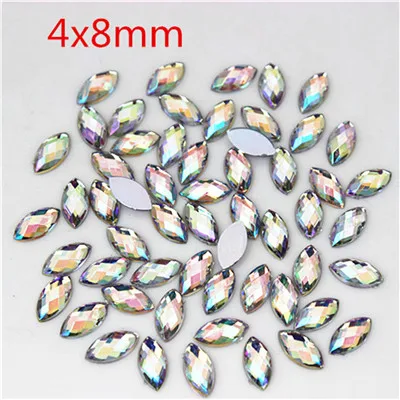 4x8mm Micui, 100 шт., форма конского глаза, прозрачный кристалл, AB, акриловые стразы, плоская задняя сторона, дизайн ногтей, не горячая фиксация, для рукоделия, украшения MC720 - Цвет: 4x8mm
