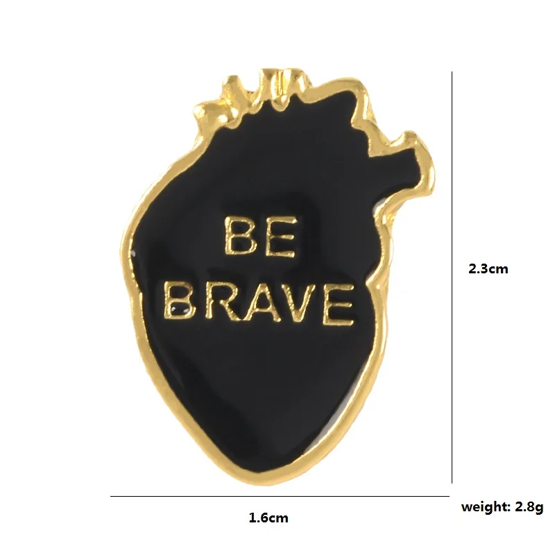 Металлическая эмалированная брошь в форме сердца BE BRAVE 4 цвета | Украшения и
