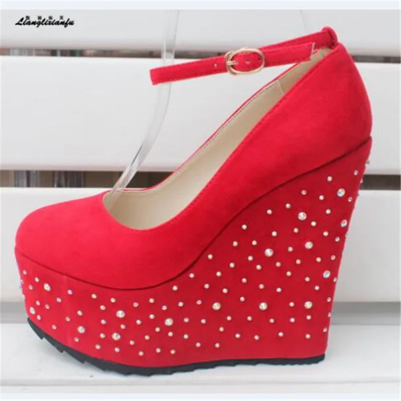 Женские туфли лодочки на шпильке LLXF платформе и высоком каблуке 15 см стразы