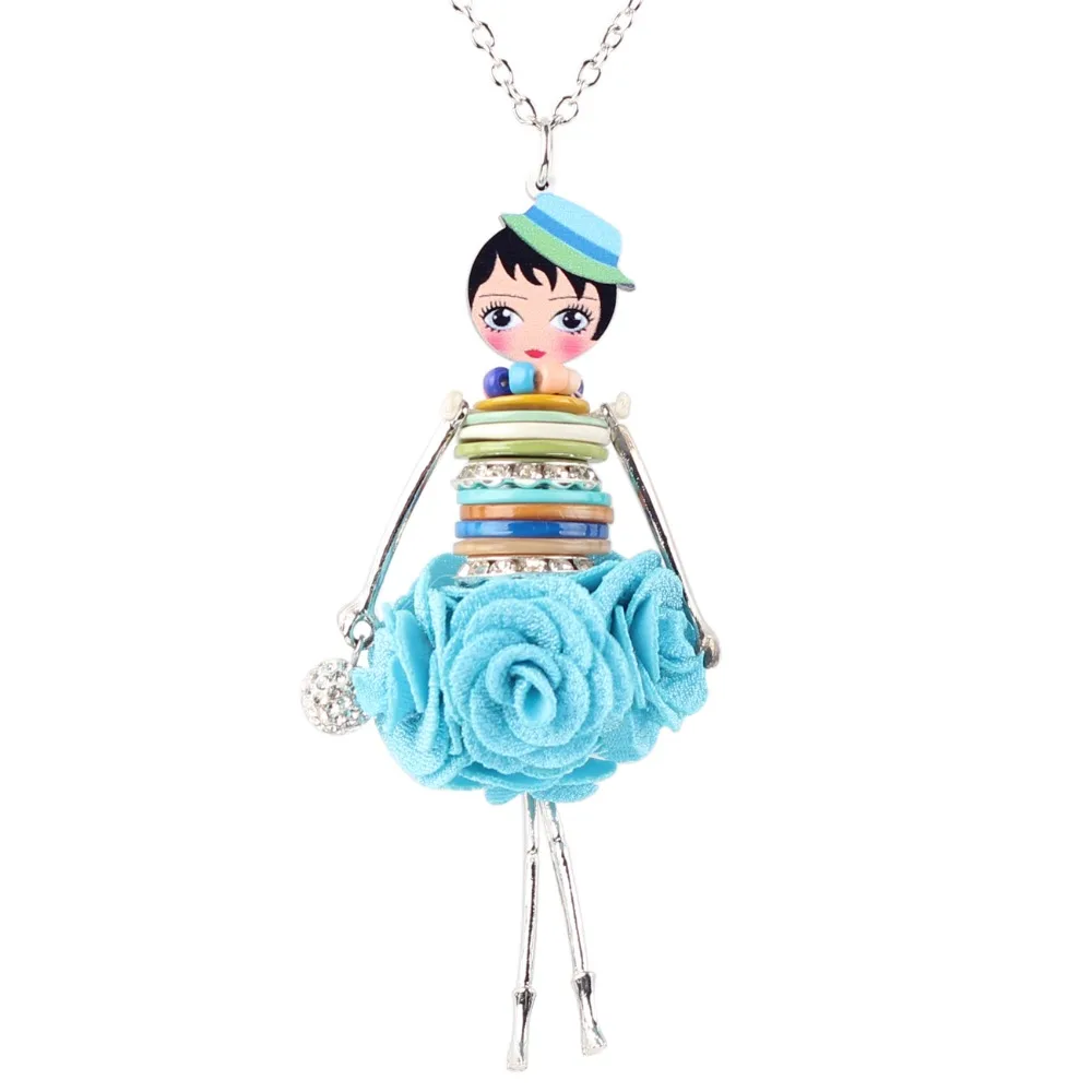 Bonsny Metal Flower Shell French Doll Necklace Pendant Sweater Chain Choker Cartoon Jewelry Gift For Women Girls Dropshipping | Украшения и