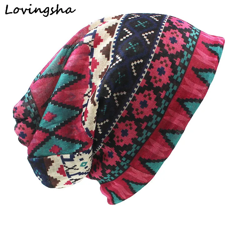 

LOVINGSHA Brand Autumn And Winter Dual-use Hats For Ladies thin Vintage Design Skullies And Beanies Women Scarf Face Mask HT014