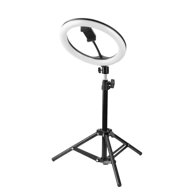 10in Ring Fill Light Dimmable LED Studio Camera Video Light Annular Lamp with Tripod Phone Clip for Smartphone Selfie Live Show - Цвет: 10in