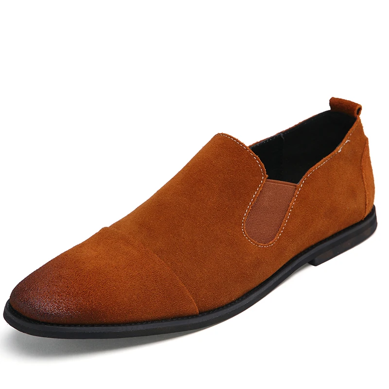 Pointed Toe Cow Suede Shoes Men Loafers British Style Moccasins Casual Slip On Black Gray Brown | Обувь