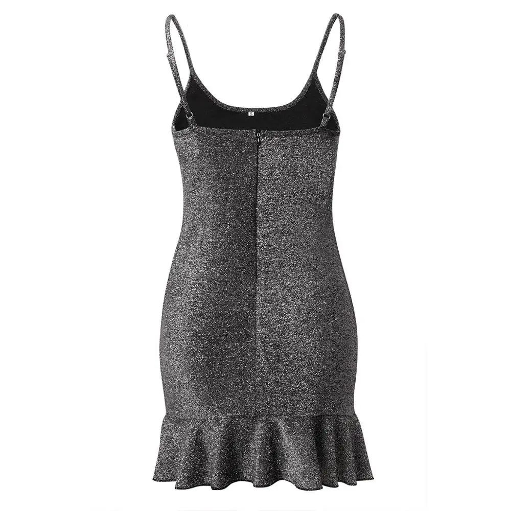 Золотой черный яркий провод оборками Сексуальное мини женское платье 2019 Лето