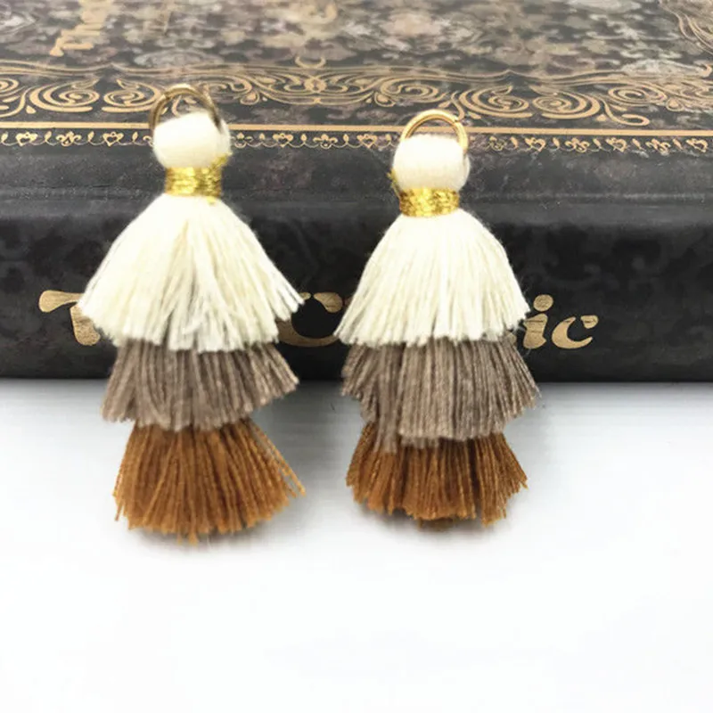 Beige-4pcs DIY 4 шт 3 слоя хлопок кисточки подвеска «сделай сам» Ювелирные серьги 35 мм - Цвет: Beige-4pcs