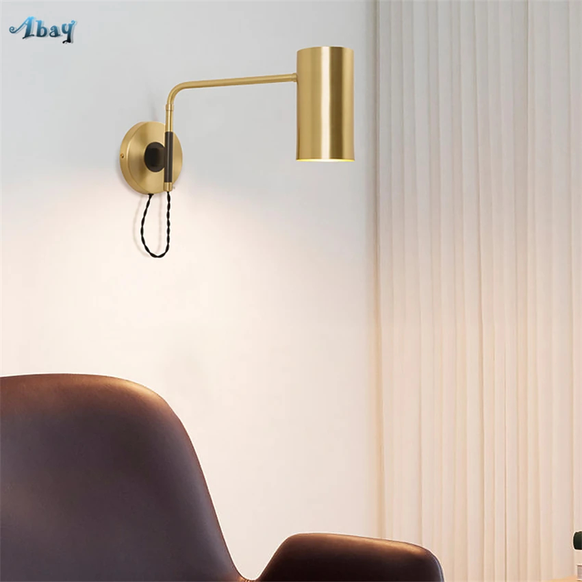 Настенные лампы в скандинавском стиле медные бра с качающимся рычагом для