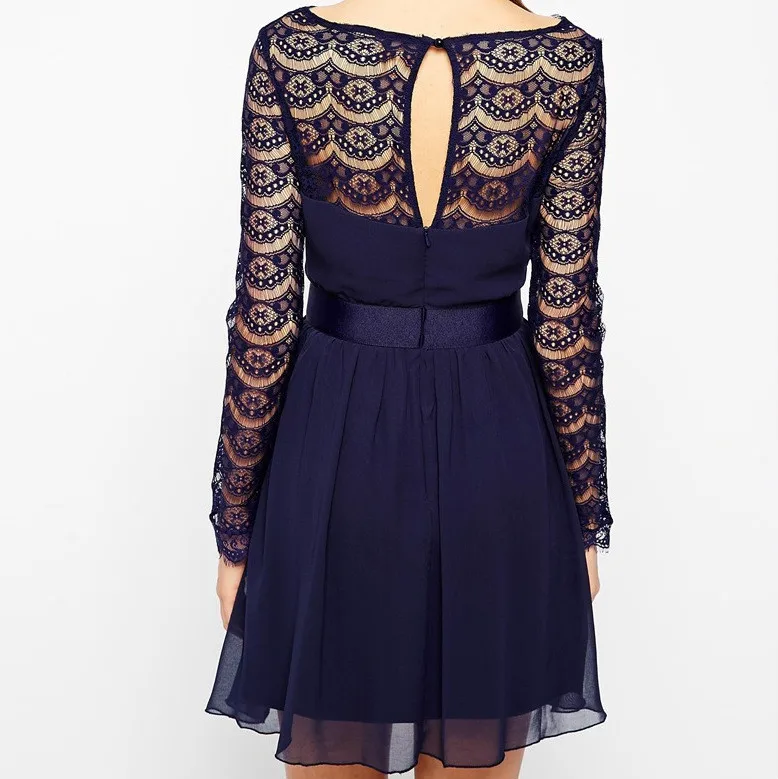 Женщины платье из шифона лето кружевном Vestidos свободного покроя элегантный